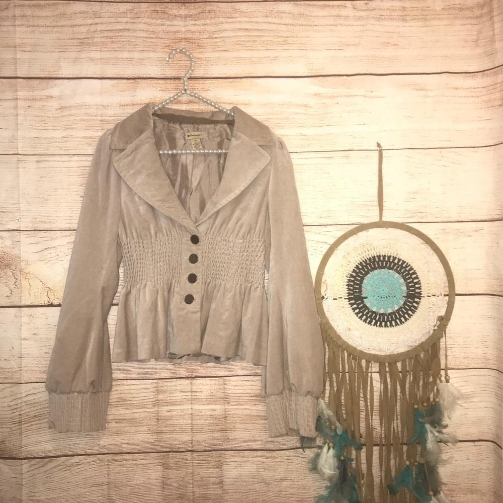 Anthropologie Beige Suede-Look Peplum Jacket